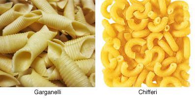 Tipos de pasta. Garganelli y Chifferi