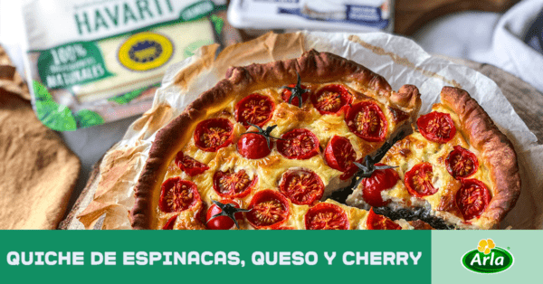 Quiche de espinacas, queso y tomates cherry