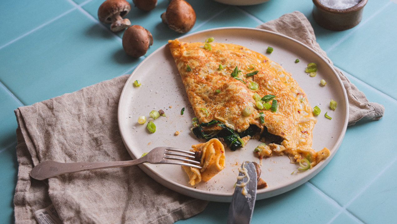 Eiwitrijke omelet met champignons