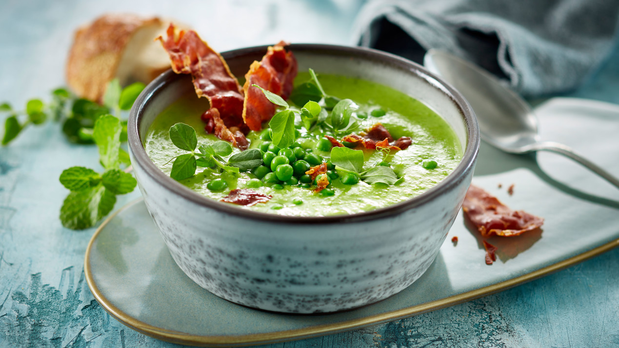 doperwtensoep met munt