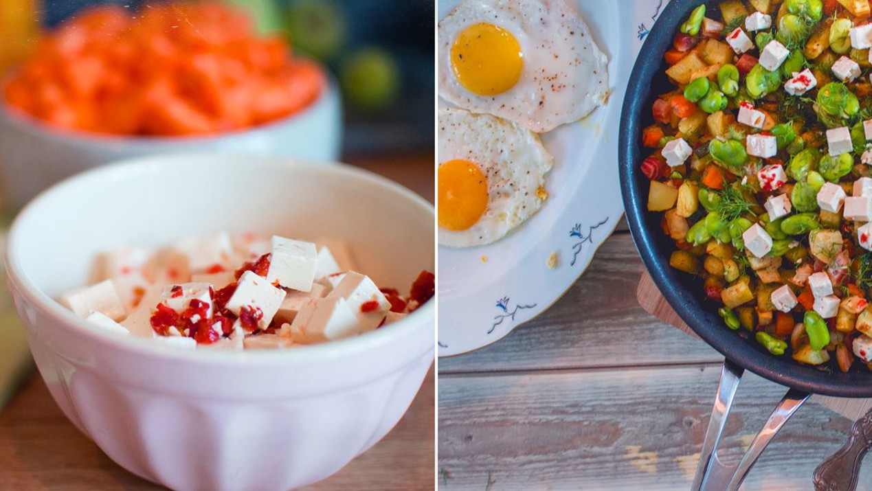 Aardappelen met salade en kaas