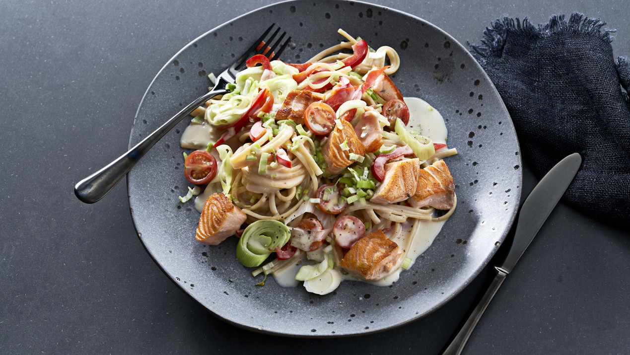 zalm prei pasta