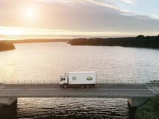 Arla truck on bridge