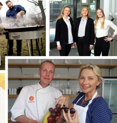Finalisterna klara i Årets Guldstjärna i Arla Guldko 2023: Trelleborgs kommuns foodtruck, SkolmatSverige och Foodix. Foto: Emil Malmborg, Annelie Larsson, Arla, Foodix.