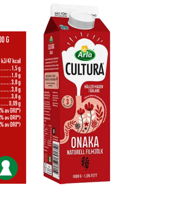De nya Onaka-förpackningarna är felmärka. Onaka-fil innehåller 3,8 gram laktos, inte 0 gram som det står på baksidan. Foto: Arla