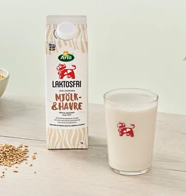 Arla Laktosfri Mjölk- & Havredryck. Svensk mjölk- och havredryck helt utan artificiella tillsatser.
