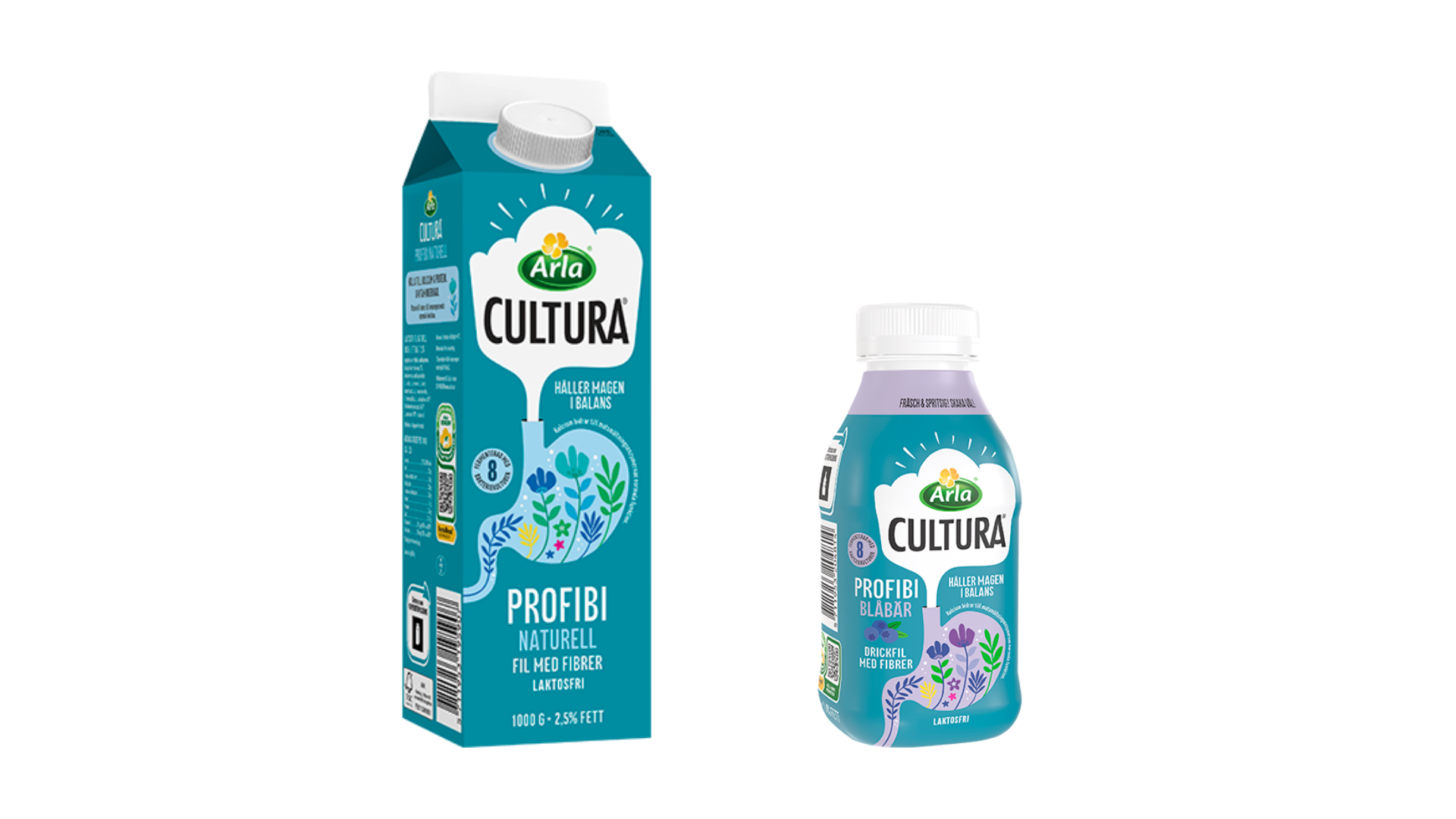 Arla Cultura Profibi har en unik kombination av åtta utvalda bakteriekulturer, och är en källa till vitamin D, fibrer, kalcium och protein. Foto: Arla.