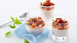 Lactose-free chia porridge with baked rhubarb