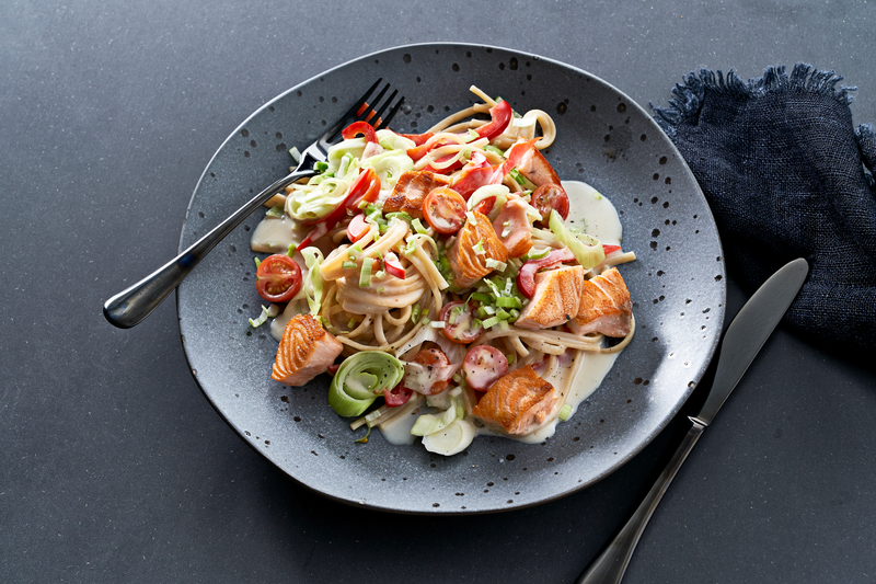 Salmon and leek pasta