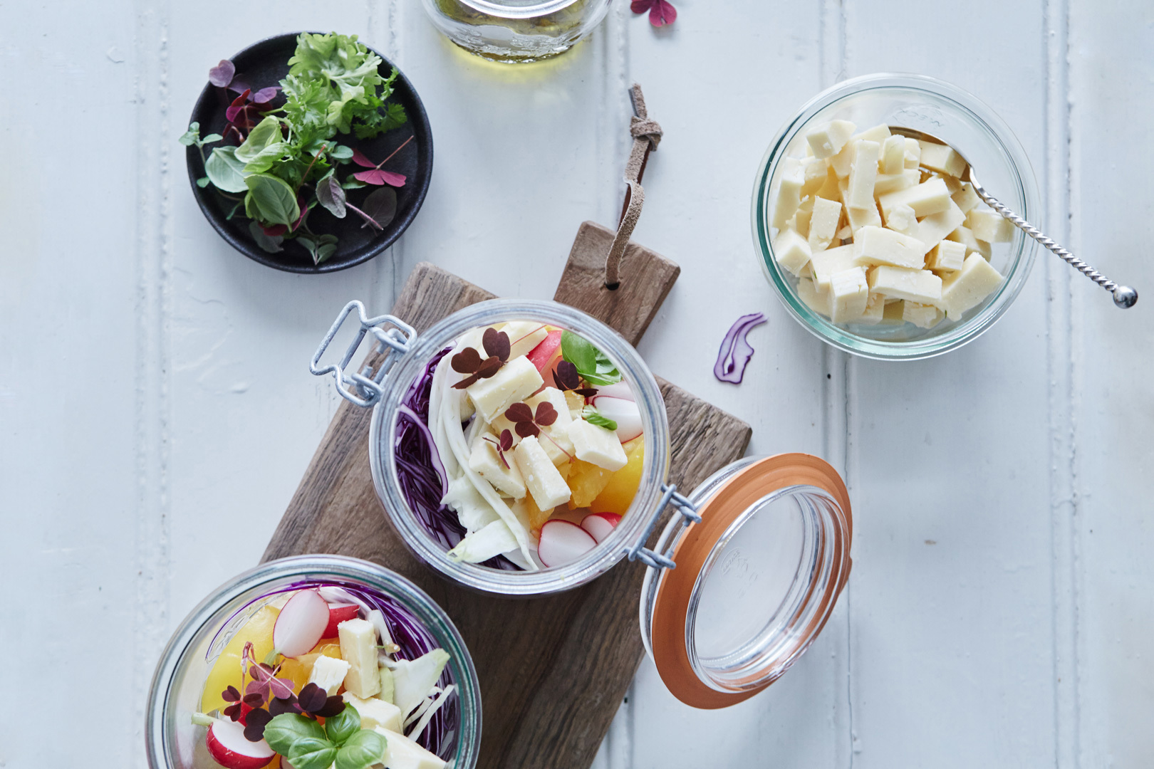 coarse salad with cheddar