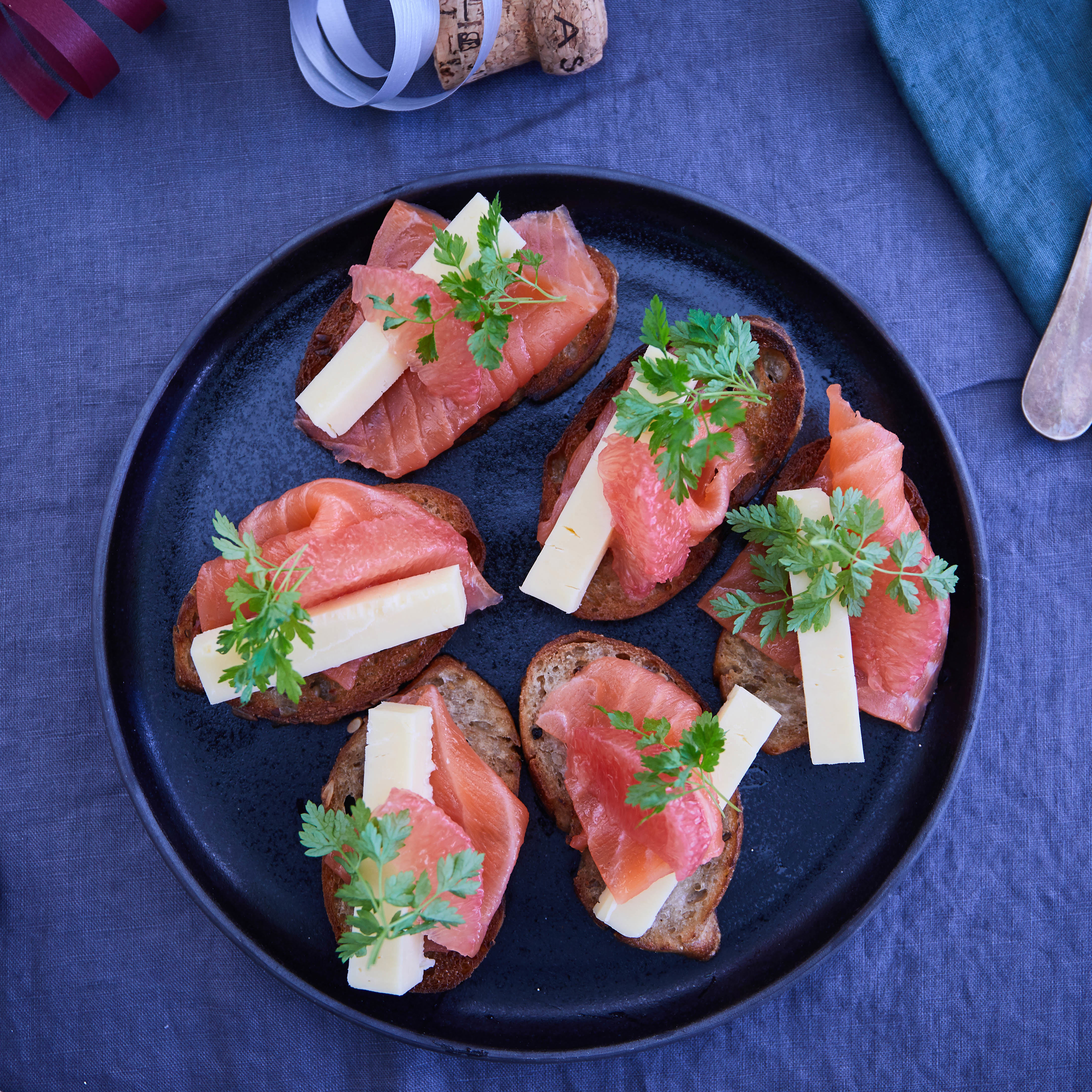 Mini Open Sandwiches with Salmon and Aged Havarti