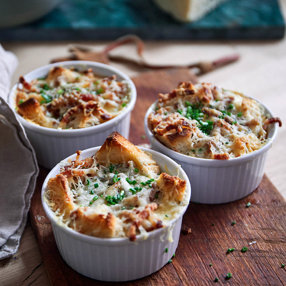 Bread Cups with Cheddar, Eggs & Bacon
